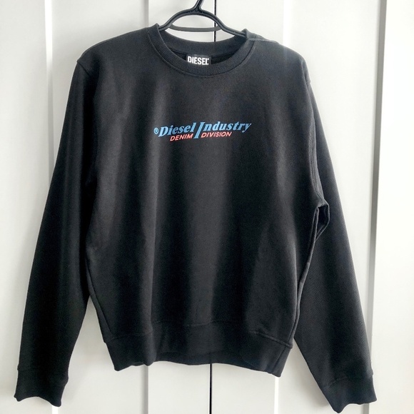 Diesel S-Ginn New Industries Logo Mens Crew Neck Sweatshirt Pullover M Black New - Picture 1 of 13